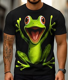 baratos -Homens 3D Sapo Camiseta Manga Curta Camiseta Impressão 3D Gola Redonda Camisa Exagerado Designer Festa Feriado Preto Branco Verão Primavera Roupa S M L XL XXL XXXL