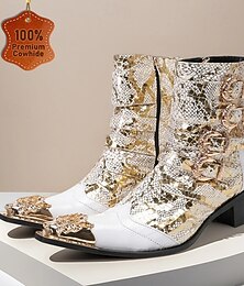 abordables -Bottines à paillettes blanches et dorées pour homme – des bottes western glamour pour les soirées sur scène, les événements à thème et les festivals