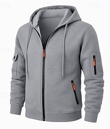 abordables -Hombre Sudadera Sudadera con capucha y cremallera completa Sudadera con capucha de lana Sudadera táctica con capucha Negro Azul Marino Caqui Gris Claro Gris Oscuro Con Capucha Plano Cremallera
