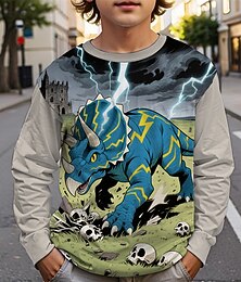 abordables -Halloween Garçons 3D Dinosaure T-shirt manche longue Printemps Automne Mode Basique Enfants 4-12 ans Col Rond Extérieur Occasionnel Quotidien Coupe régulière