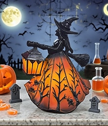 economico -Lampada da strega di Halloween, lampada gotica, decorazione da strega spettrale con lanterna, lampada con statuetta di strega, luce notturna da terra per Halloween, per casa, veranda, tavolo,