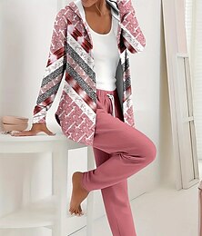 economico -Per donna Felpa con Cappuccio Tuta Set di Pantaloni Manica Lunga Scollo a V Con Cappuccio Floreale Grafico Coulisse Stampato Attivo Quotidiano Casuale All'aperto Giallo Rosa Verde Autunno Vestibilit