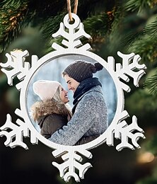 economico -ornamenti fotografici natalizi personalizzati, regali di fiocchi di neve in legno personalizzati per coppie, decorazioni per alberi di Natale, decorazioni natalizie, ciondoli pendenti.