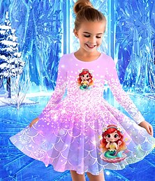 preiswerte -Mädchen' 3D Meerjungfrau Kleid Langarm Sommer Frühling Urlaub Täglich Ferien Prinzessin Schön Süß Kinder 4-12 Jahre Freizeitkleid A Linie Kleid Knielang Normale Passform