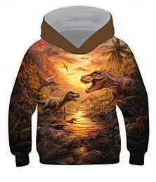 abordables -Garçons 3D Dinosaure Sweat à Capuche manche longue Printemps Automne Mode Streetwear Enfants 4-12 ans À capuche Extérieur Occasionnel Quotidien Coupe régulière