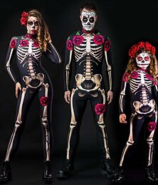 levne -Lebka, kostra, cukrová lebka, body, halloween, skupinové kostýmy pro páry, celotělový kombinéza, strašidelný kostým pro pány, ženy, chlapce, děti, dospělé, představení, párty, klub, halloween,