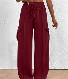 preiswerte -Damen Cargo-Hosen Stoffhosen Streetwear Lässig Volle Länge Natürliche Taille Einfach Tasche Elastisches Kordelzugdesign Bequem Straße Ferien Alltagskleidung Weinrot Dunkelgrau Marineblau Aprikose