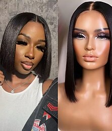 abordables -Perruque courte en dentelle Bobo de couleur naturelle 2x6, cheveux humains brésiliens, densité 180 %, 8 à 14 pouces, pour femmes noires
