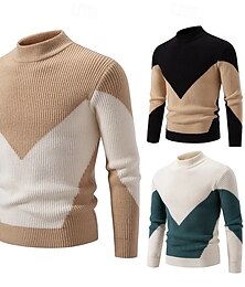 preiswerte -Herren Pullover Gerippt Stricken Normale Oberteile Gestrickt Schmale Passform Einfach Hoher Ausschnitt Strickware Zeitgenössisch Lässig Alltagskleidung Bekleidung Herbst Schwarz Weiß L XL 2XL
