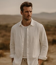 preiswerte -Herren Leinenhemd Durchgeknöpft Hemd Freizeithemd Einfarbig Formell Lässig Weiß Hellgrün Rote Dunkelmarine Langarm Umlegekragen Sommer Winter Bekleidung Rein