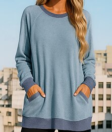 preiswerte -Damen Pullover Lässige Oberteile Mit Taschen Langarm Oberteil Athleisure Herbst Einfarbig Mode Outdoor Reise Sportbekleidung Sportkleidung Rosa Blau Grün