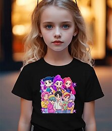 abordables -T-shirt d'été à manches courtes pour fille mignonne de style anime tendance de chasseur de démons de Kpop respirant et confortable imprimé t-shirt de mode pour enfants vêtements décontractés style