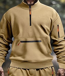 abordables -Hombre Sudadera Sudadera con un cuarto de cremallera Negro Azul Marino Caqui Gris Claro Gris Oscuro Cuello Mao Plano Bolsillo Deporte Diario Festivos Poliéster Ropa de calle Básico Casual Primavera