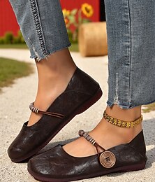 abordables -Ballerines Mary Jane marron à brides décoratives pour femme, style rétro et décontracté, idéales pour les promenades à la campagne, les visites au marché et les courses quotidiennes.