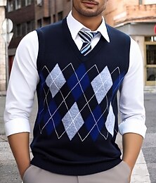 preiswerte -Herren Pullunder Kleid Pullover Pullover Weste Strickpullover Gerippt Stricken Normale Oberteile Gestrickt V Ausschnitt Alltagskleidung Date Bekleidung Herbst Winter Schwarz Dunkelmarine S M L