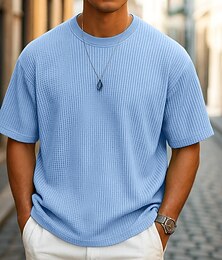 halpa -Miesten Vohveli T-paita T-paita Lyhythihainen Tiukka pyöreä kaula-aukko Kesä Kaikki vuodenajat Yhtenäinen väri Pintakäsitelty Muoti Suunnittelija Vapaa-aika Kudottu ulko- Kausaliteetti Päivittäin
