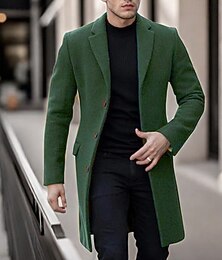 お買い得  -男性用 オーバーコート トレンチコート ロングトレンチコート バケーション 日常 秋 冬 ポリエステル 保温 ソフト アウターウェア 衣類 ファッション クラシック 平織り ポケット ラペル シングルブレスト