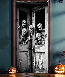 Χαμηλού Κόστους -Καλύμματα πόρτας για το Halloween, ανατριχιαστικοί σκελετοί πίσω από την πόρτα, διακόσμηση κουρτίνας πόρτας για το Halloween 2025, φόντο, πανό πόρτας για μπροστινή πόρτα, αγροικία, πάρτι διακοπών,