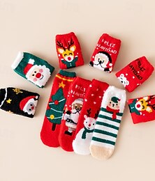 abordables -chaussettes de Noël pour femmes, chaussettes mignonnes en peluche mi-mollet, chaussettes chaudes d'hiver en faux vison avec renne de dessin animé &chaussettes de sommeil douillettes à motif Père Noël,