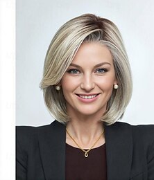 Недорогие -Женский короткий многослойный светлый парик боб с серебристыми прядями – термостойкие синтетические волосы для косплея, Хэллоуина &повседневная мода