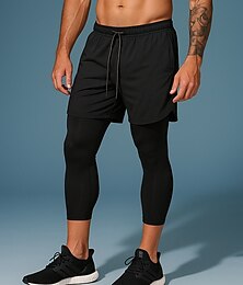 preiswerte -Herren Kompressionshose Enge Laufhosen 2 in 1 Hohe Taille Unterteile Athleisure Fitnessstudio Trainieren Herbst Schnelltrocknend Atmungsaktiv Fitnessstudio Basketball Training Normale Passform