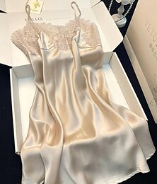 Недорогие -Жен. Пижамы Ночная рубашка Мода На каждый день Мягкий Чистый цвет Кружева Пэчворк Отпуск Дом Кровать Без рукавов ремни Бежевый Лето