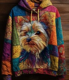 economico -Per donna Felpa con cappuccio Grafico Cane Elegante Caldo Attivo Manica Lunga Con Cappuccio Top Regolari Streetwear Abbigliamento Quotidiano Casuale Patchwork Stampato Arancione Primavera Autunno