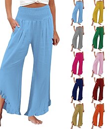 economico -Per donna Pantaloni in cotone e lino Gamba larga Pantaloni Eleganti Streetwear Casual Lunghezza intera Naturale Semplice Elastico in vita Confortevole Streetwear Ferie Abbigliamento quotidiano Rosso