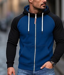 abordables -Homme Sweat à capuche Sweat à capuche zippé intégral Sweat à capuche en polaire Sweat à capuche doublé en polaire Noir Rouge Bordeaux Bleu Gris Clair Gris foncé À capuche Uni Patchwork Bloc de Couleur