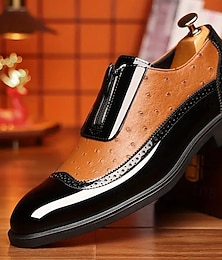 economico -scarpe formali da uomo color beige e nero con finitura verniciata: scarpe eleganti alla moda per feste e occasioni speciali