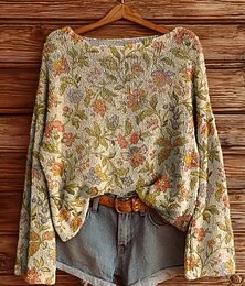 economico -maglione da donna casual floreale elegante moderno manica lunga girocollo morbido normale top quotidiano festa stampa nero giallo blu marrone verde primavera autunno inverno