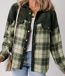 preiswerte -Damen Hemdjacke Bequem Patchwork Aktiv Mode Lässig Rautenmuster Schule Outdoor Urlaub Heim Vorne geknöpft Regulär Umlegekragen Lässiger Schnitt Langarm Oberbekleidung Gitter Frühling Herbst