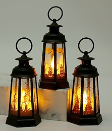 voordelige -1 stuk 14,5 cm Halloween decoratieve LED-windlamp, bureau-ornament, retro zeshoekige LED-windlamp, feestdecoratie, prophanger