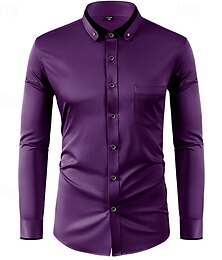 billiga -Herr Skjorta Button Down skjorta Icke-järnskjorta Slät Formell Bröllop Svart Vit Vin Marinblå Långärmad Nedvikt Sommar Vår Kläder oklippt diamant