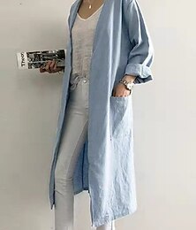 economico -Per donna Giacca Casual Confortevole Traspirante Tasca Casual Semplice Vacanza Streetwear Abbigliamento quotidiano Uscire Aperto davanti Lungo Senza colletto Vestibilità regolare Manica Lunga