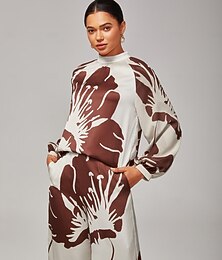 abordables -Femmes Féminin Chemise boutonnée Chemise Décontractée Floral Occasionnel Juliette Marron manche longue Élégant Bohème Vacances Col haut Été Printemps