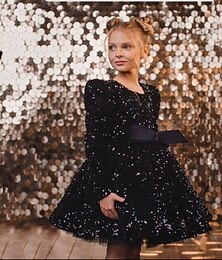 abordables -Enfants Fille Robe de Soirée Couleur Unie manche longue Performance Maille Princesse Doux Maille Mi-mollet Robe fourreau Robe en Tulle Été Printemps Automne Enfants Noir Blanche Vin
