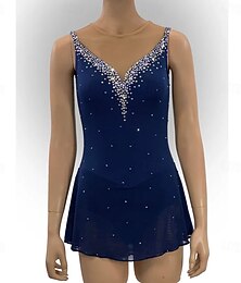 economico -abito da pattinaggio artistico, abito da pattinaggio sul ghiaccio da donna e da ragazza, blu navy, schiena scoperta, orlo asimmetrico, maglia ad alta elasticità, abbigliamento da pattinaggio per
