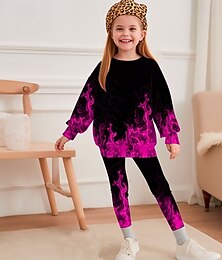 abordables -Fille 3D Graphique Tenue de sport Survêtements de sport Ensemble sweat-shirt et legging manche longue Printemps Automne Quotidien Occasionnel Collants Enfants 4-12 ans Col Rond Extérieur Vacances