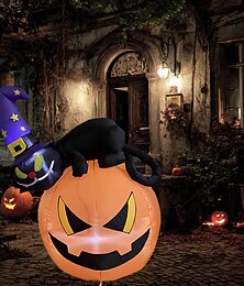 economico -1 pezzo da 1,2 m/4 piedi di zucca di gatto nero di Halloween a LED gonfiabile modello ad aria per interni ed esterni cortile giardino festa prato festival di Halloween atmosfera luce decorativa spina