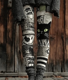 abordables -Femmes Pantalons Leggings Leggings confortables Streetwear Occasionnel Longueur complète Taille hautePantsHalloween Chat Taille Élastique Imprimé Respirabilité Confortable Élastique Vacances Rue