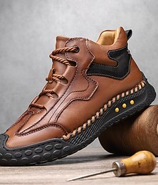 preiswerte -Braune High-Top-Freizeitsneaker aus Kunstleder für Herren mit rutschfester Gummisohle – bequeme Sportschuhe zum Schnüren für Spaziergänge im Freien, Reisen und den Alltag