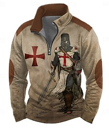 economico -Per uomo Cavalieri Templari Felpa Casual Vintage Retrò Manica Lunga Collo Alto Vacanza Abbigliamento casual alla moda Blu Verde Cerniera Zip a un quarto Autunno Inverno progettista