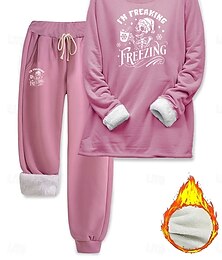 economico -Per donna Elegante Caldo Moda Set da due pezzi Tuta Set di Pantaloni Manica Lunga Manica a Vescovo Girocollo Grafico Lettera Stampato All'aperto Vacanza Quotidiano Rosa Blu Grigio Primavera