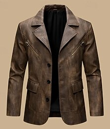 رخيصةأون -رجالي جواكيت جلد سترة من الجلد الصناعي جاكيت راكب الدراجة النارية عطلة مناسب للبس اليومي ضد الهواء الدفء جيب الربيع الخريف سهل موضة كلاسيكي Lapel عادية جلد اصطناعي أسود كوفي جاكتس