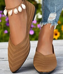 economico -ballerine da donna in Flyknit marrone chiaro con punta a punta – scarpe da ballo traspiranti in maglia a zig zag per feste in giardino, ufficio e moda primaverile