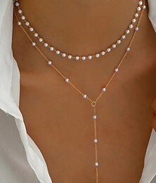 voordelige -gelaagde parelhangerketting voor dames - elegante goudkleurige legeringketting met imitatieparelaccenten voor formele evenementen, bruiloften en avondfeesten