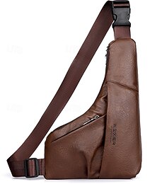 お買い得  -メンズブラウンフェイクレザークロスボディスリングバッグ - ヴィンテージチェストショルダーパック。調節可能なストラップと複数のジッパーポケット付き。旅行、アウトドア、普段使いにぴったり。