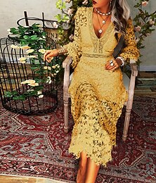 olcso -Női Hosszú ruha Maxi ruha Csipkeruha hétköznapi ruha nyári ruha Divat Modern Napi Tengerpart Hétvége Normál Sima Hosszú ujj V-alakú Medence Sárga Arcpír rózsaszín Nyár Tavasz