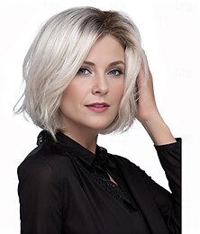 economico -parrucca corta da donna biondo platino con radici scure – capelli sintetici resistenti al calore per cosplay, Halloween &stile quotidiano